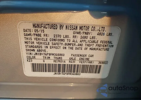 2015 Infiniti Q50 Premium z USA, uszkodzony, nr VIN JN1BV7AP9FM346860